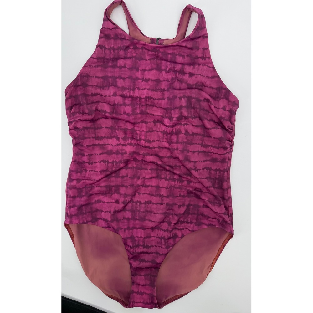 Athleta Womens XL Purple Tie Dye High Neck Ruched One Piece Swimsuit S/981242-00